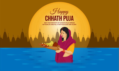 Happy Chhath Puja vector design holiday abstract background for sun festival of India.