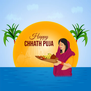 Happy Chhath Puja vector design holiday abstract background for sun festival of India.