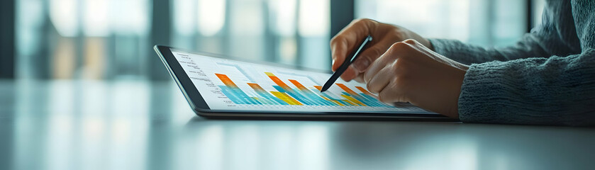 Financial Analysis Tablet Review Business Digital Financial Data Modern Software Tools Advertising Digital Services Plain Background