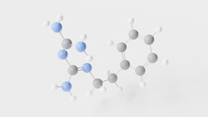 phenformin molecule 3d, molecular structure, ball and stick model, structural chemical formula antidiabetic drug