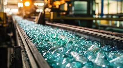 Recycling glass bottles in a recycling facility, illustrating the reprocessing of glass waste.