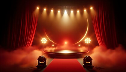 Dramatic Stage Setup with Red and Yellow Spotlights
