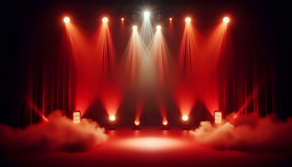Dramatic Stage Setup with Red and Yellow Spotlights
