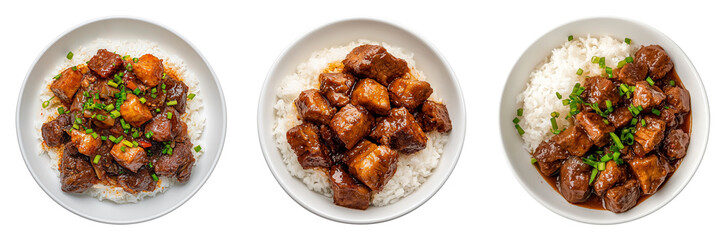 Filipino Adobo Servings with Assorted Spices and Herbs, Isolated on Transparent Background, Ideal for Recipe Blogs, Culinary Publications