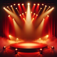 Dramatic Stage Setup with Red and Yellow Spotlights
