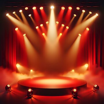 Dramatic Stage Setup with Red and Yellow Spotlights
