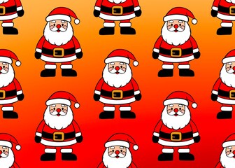 Seamless pattern with Santa Claus. Christmas background with Santa. Santa Claus in red clothes on an orange background.