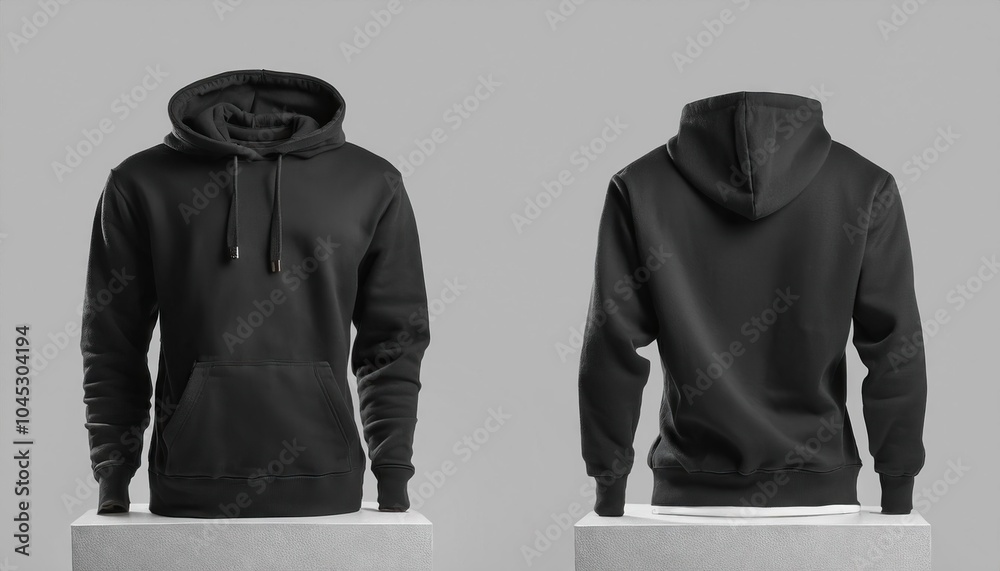 Sticker mockup 3d black plain hoodie with mannequin placed on podium