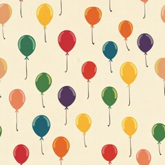 Vintage Rainbow Balloon pattern on vintage beige fabric background, seamless repeating pattern, textile print style, minimal, colorful balloon design, joyful decor, textiles