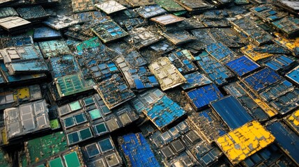 Obraz premium Solar panel recycling, demonstrating the extraction and reuse of valuable materials from old panels.