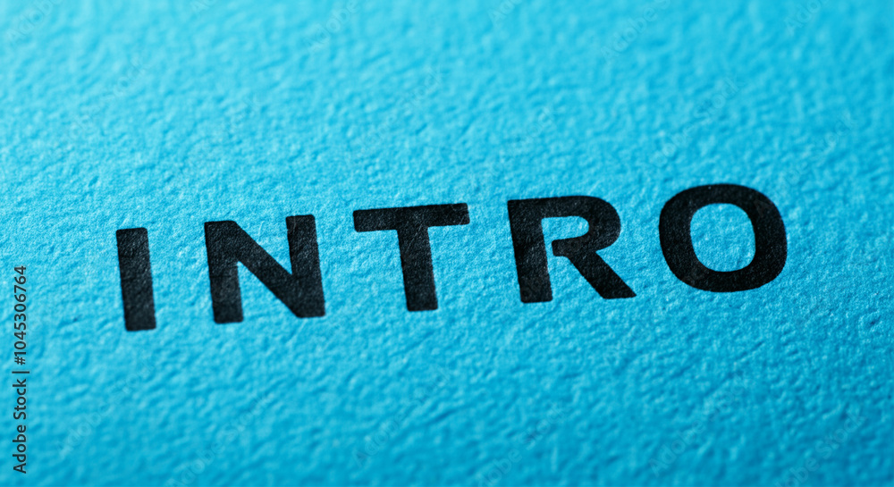 Poster text 'intro' on blue textured background for graphic design mockup