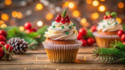 Christmas cupcake with festive decorations