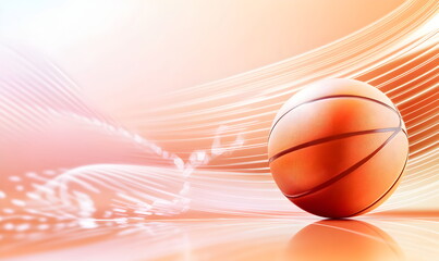 Dynamic Basketball Flow: Abstract basketball art.  A vibrant orange basketball floats amidst swirling, peach-colored abstract waves, creating a dynamic and energetic composition. 