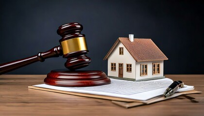 Gavel and house model on legal documents