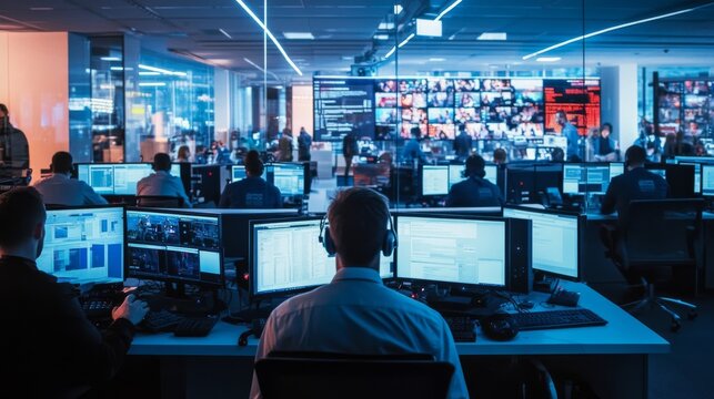 A buzzing newsroom with journalists tracking and reporting on viral topics in real-time, with screens showing popular headlines