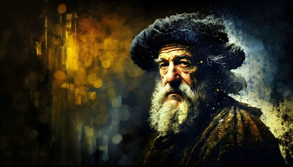 Fototapeta premium Porträt eines alten Mannes im Licht und Schatten - KI generiert