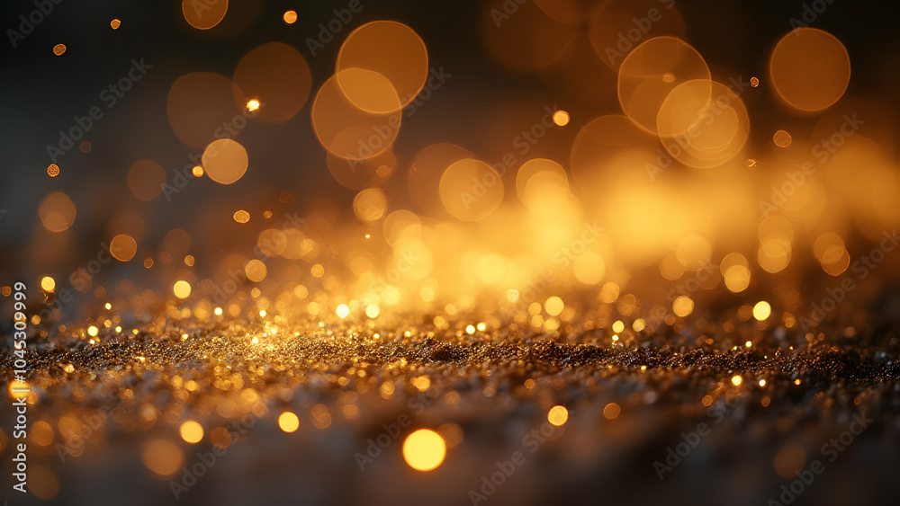 Aufkleber Sparkle of abstract gold glitter on a photo adds depth with beautiful bokeh effect in the background.