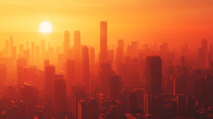 Fototapeta premium Urban heat islands and their amplification of global warming, with dense cities absorbing heat.