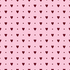 Seamless pattern with hearts on a pink background. Classic pattern for Valentine's Day. Vector illustration