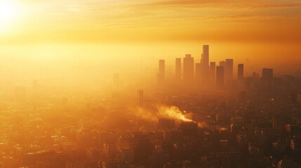 Fototapeta premium Urban heat islands and their amplification of global warming, with dense cities absorbing heat.