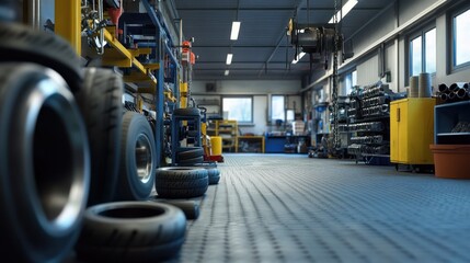 Naklejka premium Vehicle components factory with high-tech tools and equipment, efficiently producing car parts.