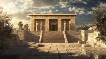 Fototapeta premium A digital reconstruction of an ancient religious site, bringing history to life with modern technology,