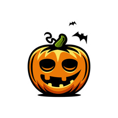 vector Halloween pumpkin monster and bat silhouette
