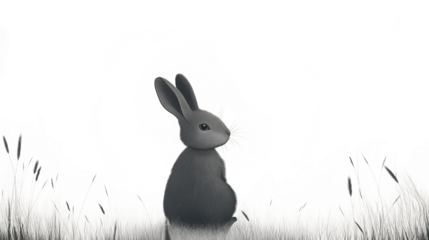 Grey Rabbit on grass isolated on transparent background