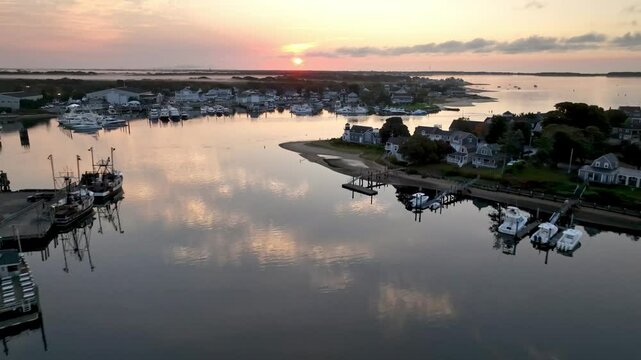 aerial at sunrise over Hyannisport Massachusetts