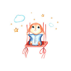 Hare watercolor. Hand draw watercolor illustrations on white background. Hare watercolor for design