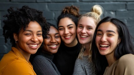 Obraz premium A group portrait of friends from different ethnicities, smiling and enjoying each others company