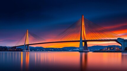 Obraz premium Suspension bridge at sunset