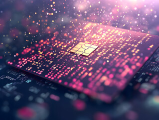 Flat Digital Art Credit Card Transforming Binary Code Bokeh Effect Abstract Background Image Symbolizing Digitalization Finance Electronic Transactions Simple Flat Vector Illustration Business Tone