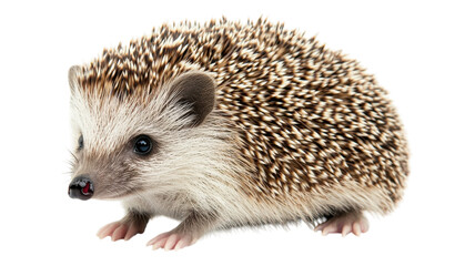 Obraz premium A small hedgehog with spines and a curious expression exploring a bright, neutral background during the day.