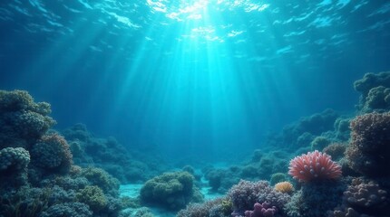 Coral blue water in the ocean underwater life scene oceanic view