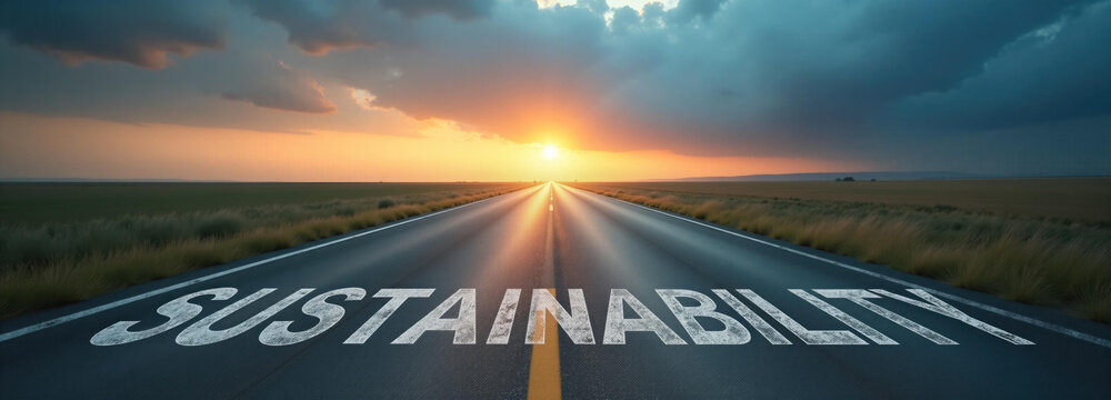 Road to Sustainability, concept of environmental responsibility and green future.