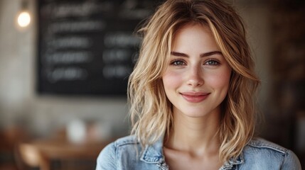 Cheerful Young Woman in Café