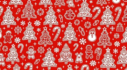 Joyful Christmas Cookie Pattern: Festive trees, candy canes, and snowmen!