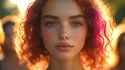 Obraz premium Portrait of a Young Woman with Colorful Hair