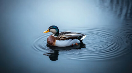 Obraz premium Sleeping duck floating in the calm water