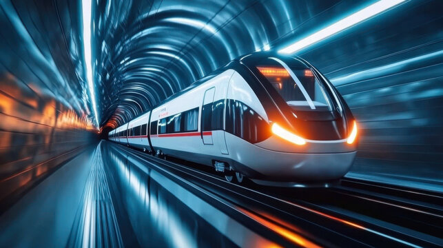futuristic train traveling through a modern tunne