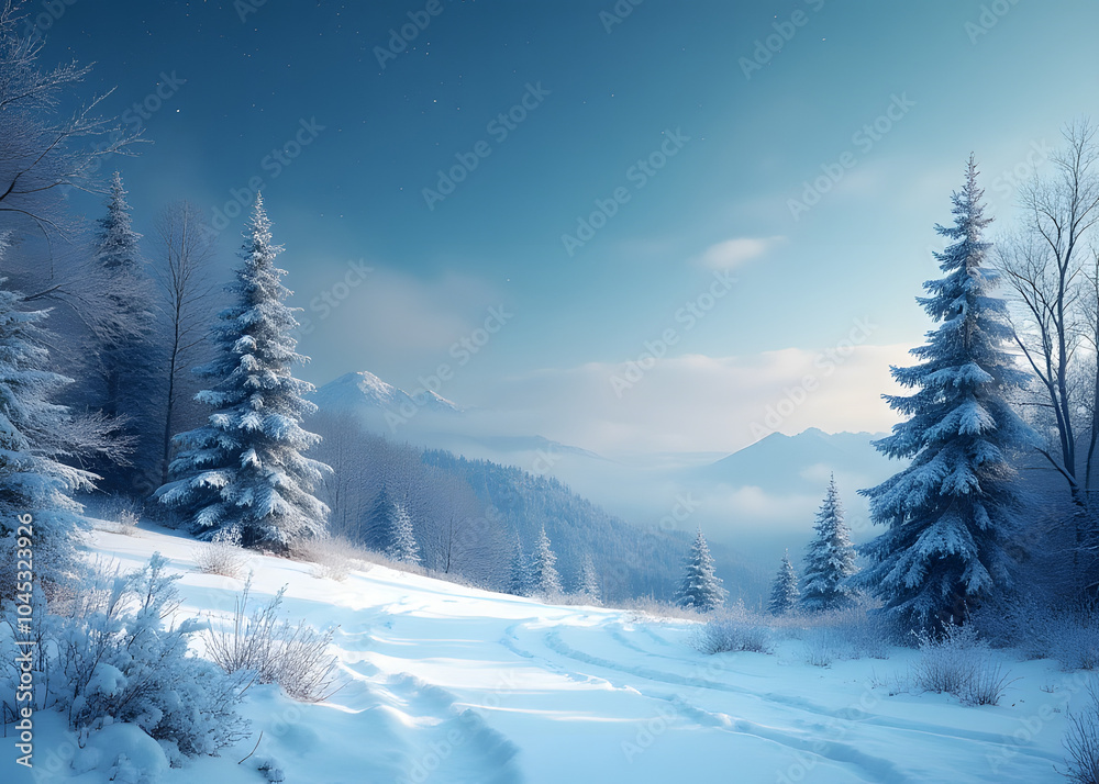 Poster scenic winter christmas background with plenty of empty space for text.
