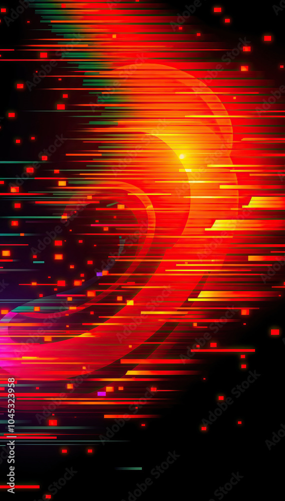 Leinwandbilder abstract glitch data glowing wave in bright red and orange digital energy swirl futuristic backgroun