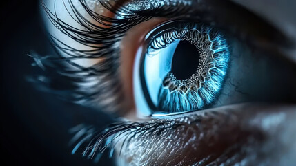 Close up of woman eye in process of scanning