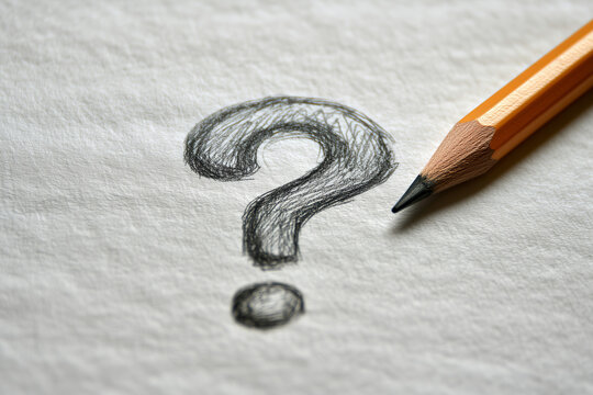 Pencil drawn question mark symbol icon on white paper close up detail, learn how to success. - Powered by Adobe