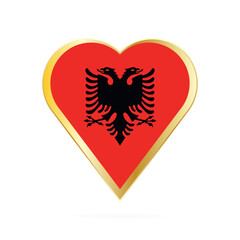 Flag of Albania in the shape of Heart, symbol of Love Gold version.