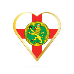 Flag of Alderney in the shape of Heart, symbol of Love Gold version.