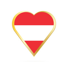 Flag of Austria in the shape of Heart, symbol of Love Gold version.