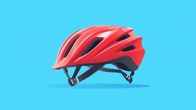 Red bicycle helmet on a bright blue background, designed for safety and style during cycling activities.