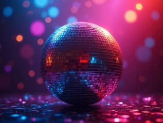 Disco ball with lights abstract colored background disco scene in the nightclub
